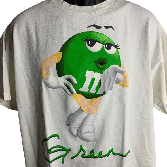Original Green M&M Crewneck Graphic T Shirt XL White Short Sleeve GoGo Boots - Picture 2 of 6